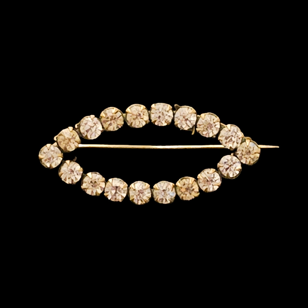 Antique Victorian Edwardian Style Oval Paste Rhinestone Brooch Gold Tone Pin